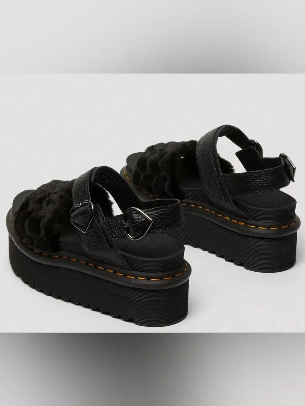 DR. MARTENS Platform Voss Fluffy Faux Fur Platform Sandals
